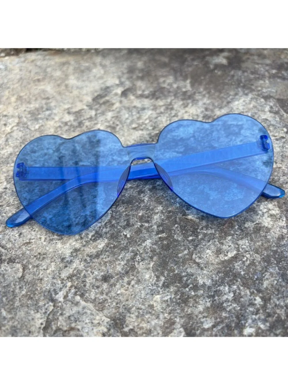 NEW Blue Heart Shaped Sunglasses Rimless Tinted Festival Rave Party Boho Shades